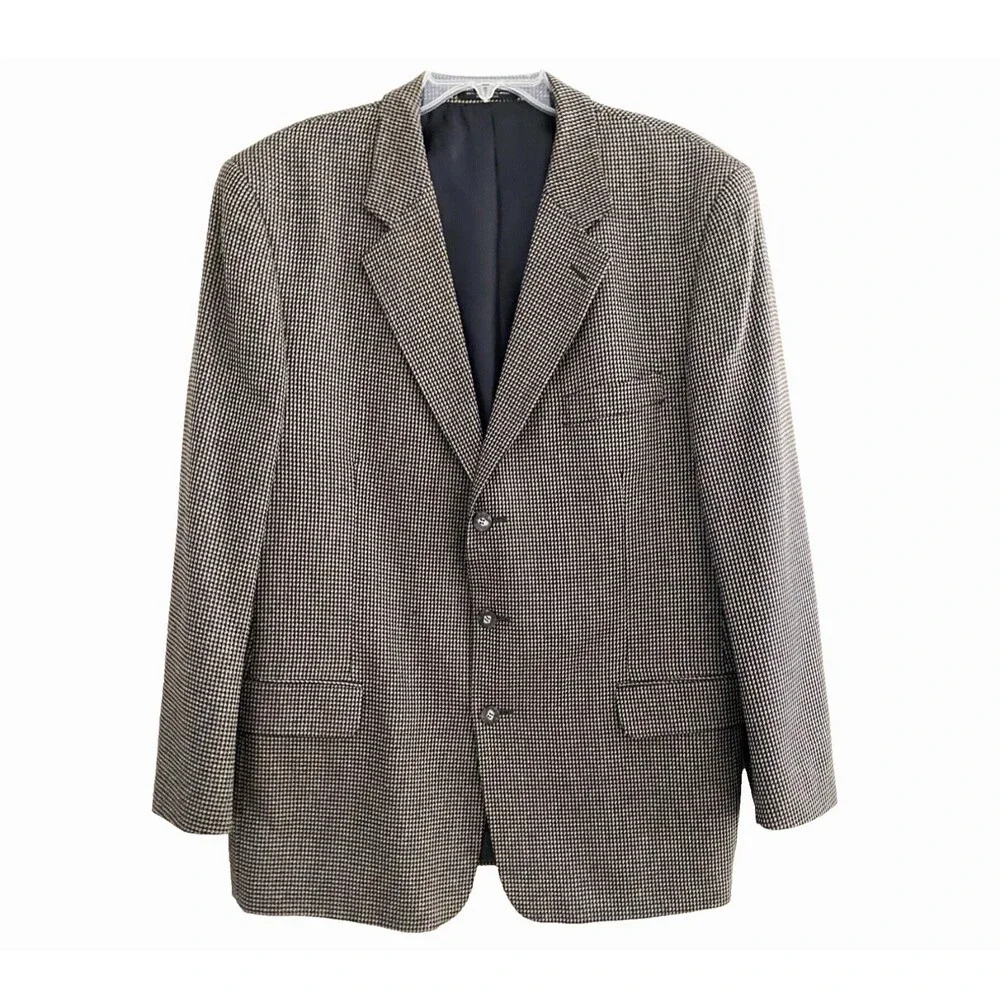Albert Nipon Mens Size 44R Brown Houndstooth Silk Wool Sport Coat Blazer Jacket
